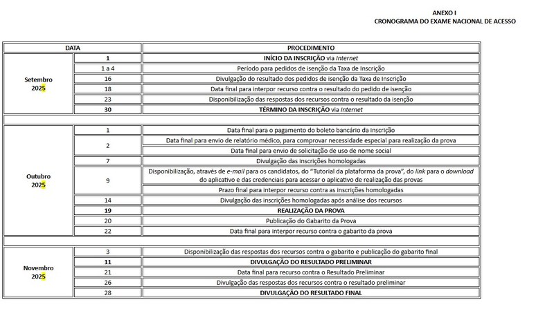 Anexo I_Cronograma Exame Nacional de Acesso - Turma 2026