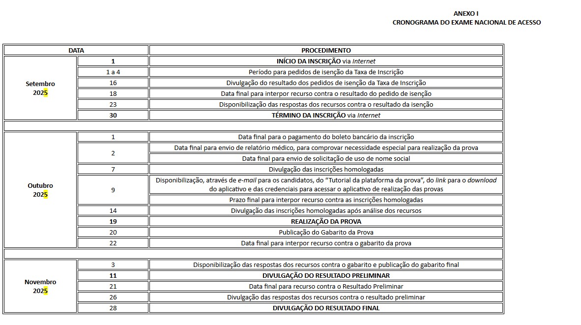 Anexo I_Cronograma Exame Nacional de Acesso - Turma 2026
